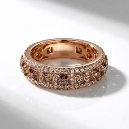 Sotiya Rose Gold Tone Asscher Cut Coffee Eternity Wedding Ring Sterling Silver