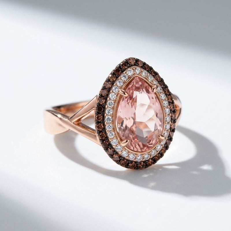 Sotiya Double Halo Pear Cut Pink Coffee Engagement Ring Sterling Silver-Sotiya