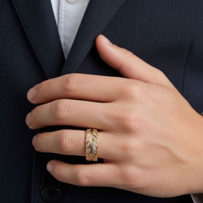 Sotiya Feather Design Unisex Coffee Chevron Band Ring Sterling Silver-Sotiya