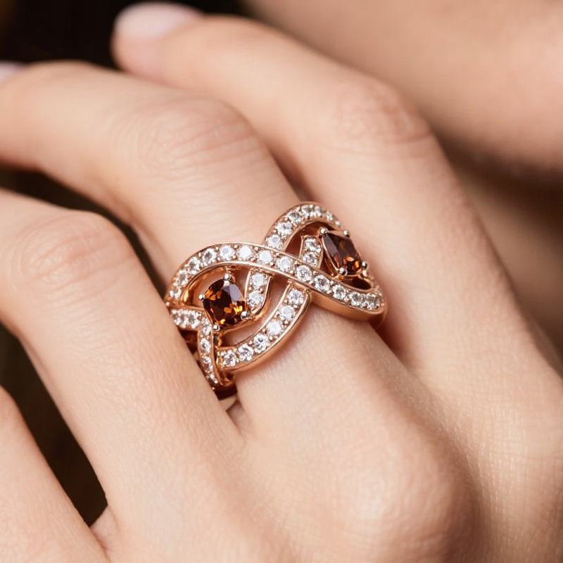 Sotiya Intertwined Infinity Knot Cushion Cut Coffee Women's Wedding Ring Sterling Silver-Sotiya