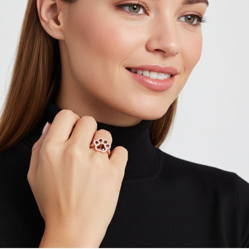 Sotiya Pet Cat Dog Paw Halo Coffee Heart Cut Cocktail Ring Sterling Silver-Sotiya