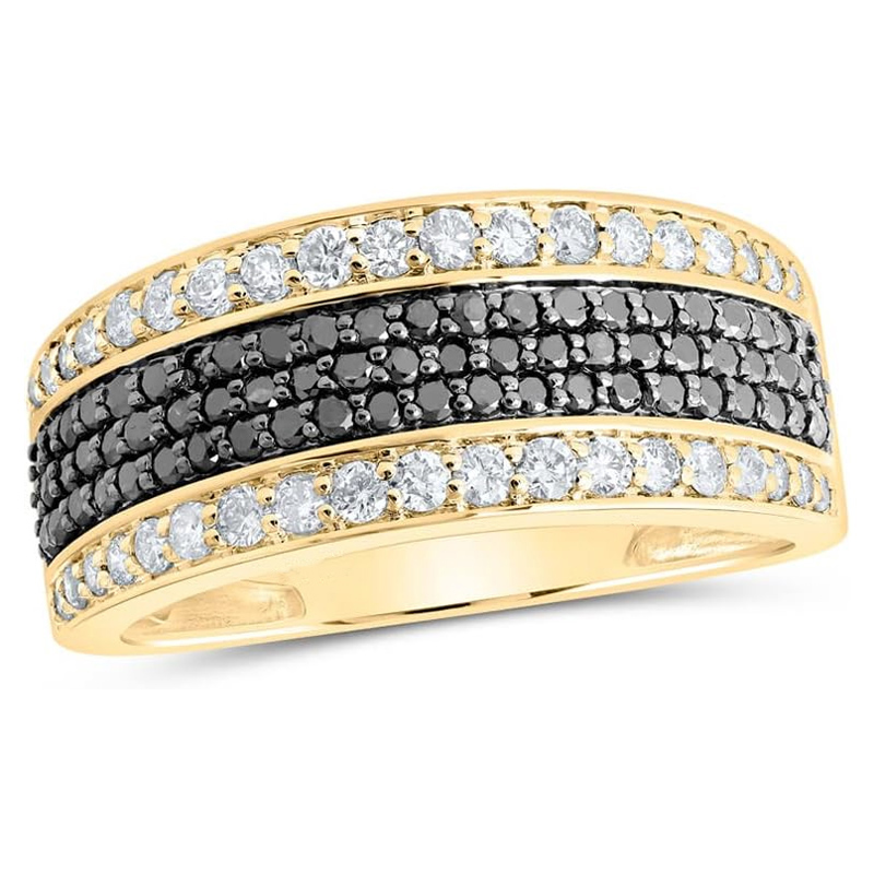 Sotiya Yellow Gold Round Black Treated Stone Band Men's Wedding Ring Sterling Silver-Sotiya