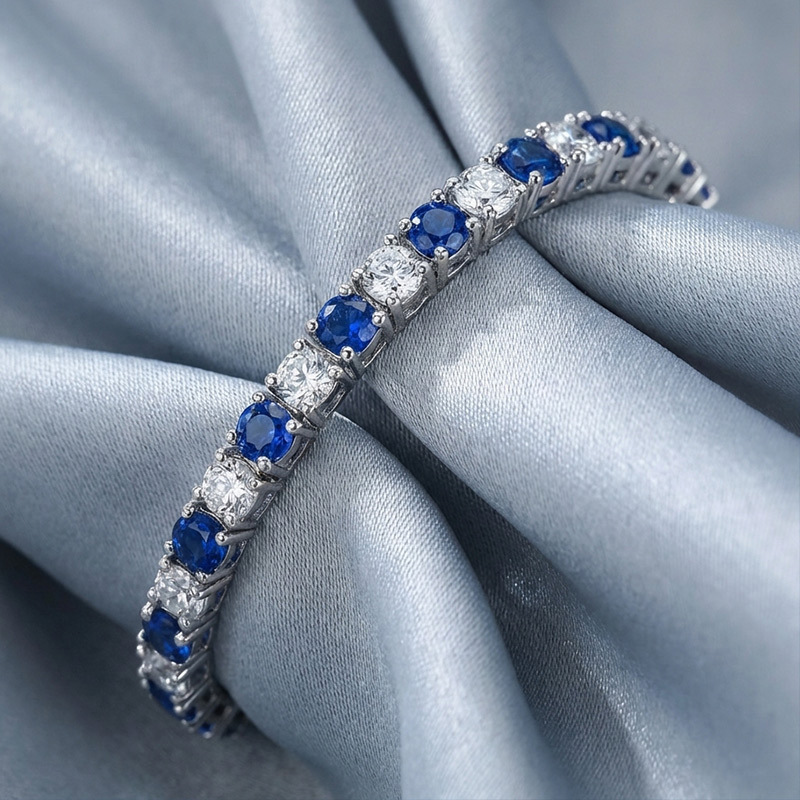 Sotiya Lab Grown Sapphire/Ruby Red 3mm Alternating Round Cut Tennis Bracelet Sterling Silver