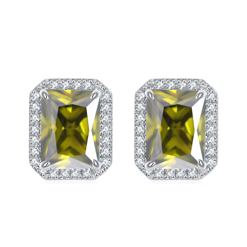 Sotiya 12 Birthstones Halo Emerald Cut Stud Earrings Sterling Silver-Sotiya