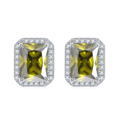 Sotiya 12 Birthstones Halo Emerald Cut Stud Earrings Sterling Silver-Sotiya