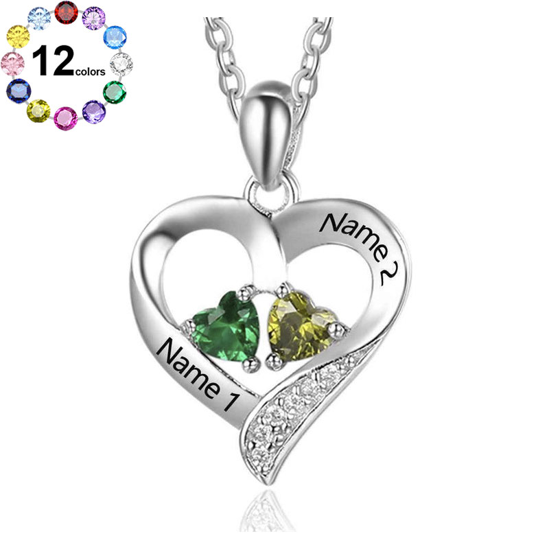 Sotiya Heart Shaped Personalized Birthstone and Name Necklace Sterling Silver-Sotiya