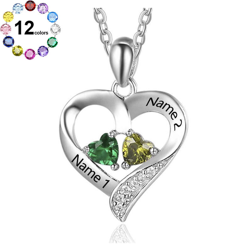 Sotiya Heart Shaped Personalized Birthstone and Name Necklace Sterling Silver-Sotiya
