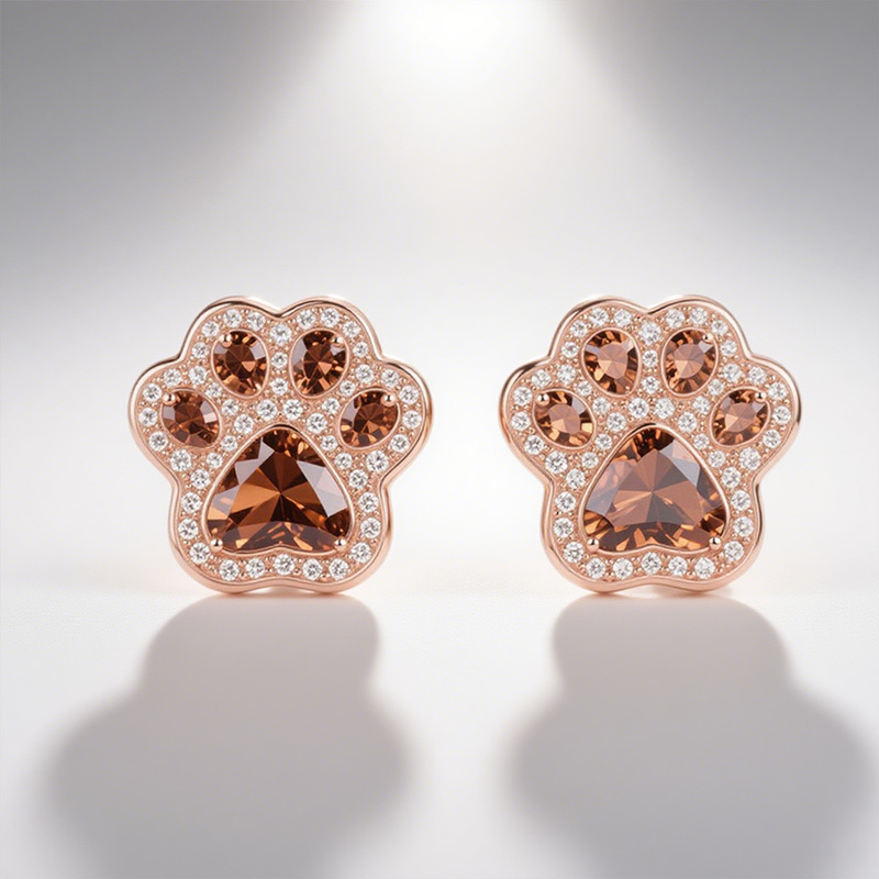 Sotiya Pet Cat Dog Paw Halo Coffee Heart Cut Stud Earrings Sterling Silver-Sotiya