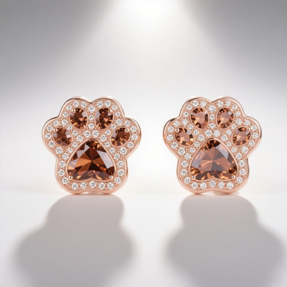 Sotiya Pet Cat Dog Paw Halo Coffee Heart Cut Stud Earrings Sterling Silver-Sotiya