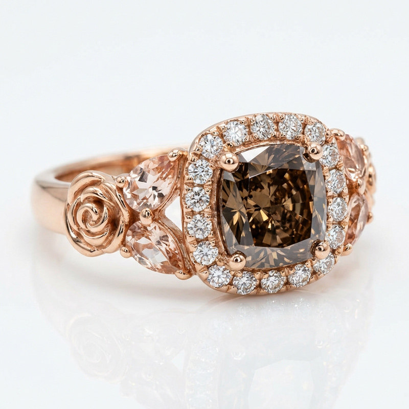 Sotiya Rose Synthetic Morganite Halo Cushion Cut Coffee Engagement Ring Sterling Silver-Sotiya