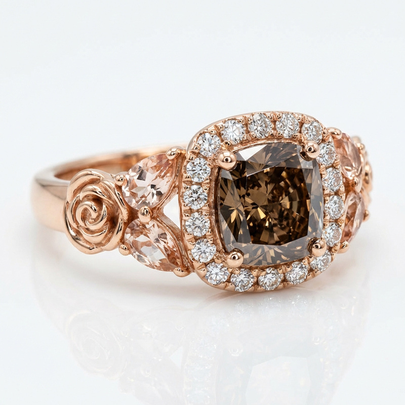 Sotiya Rose Synthetic Morganite Halo Cushion Cut Coffee Engagement Ring Sterling Silver-Sotiya