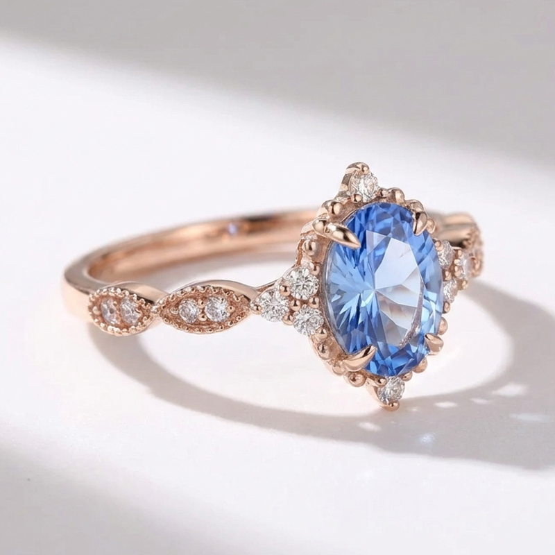 Sotiya Vintage Aquamarine Blue Oval Fantasy Starbrite Cut Engagement Ring Sterling Silver-Sotiya