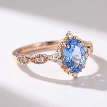 Sotiya Vintage Aquamarine Blue Oval Fantasy Starbrite Cut Engagement Ring Sterling Silver-Sotiya