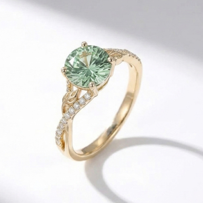 Sotiya Leaf Twist Green Round Fantasy Starbrite Cut Engagement Ring Sterling Silver-Sotiya