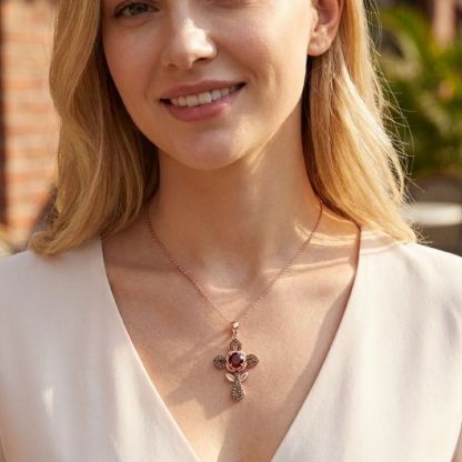 Sotiya Rose Design Faith Cross Coffee Round Cut Necklace Sterling Silver-Sotiya