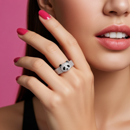 Sotiya Panda Black Enamel Cocktail Ring-Sotiya