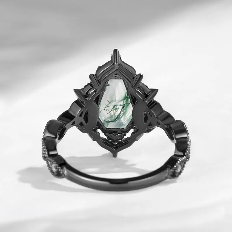 Sotiya Vintage Twist Coffin Cut Green Moss Agate Engagement Ring Sterling Silver-Sotiya