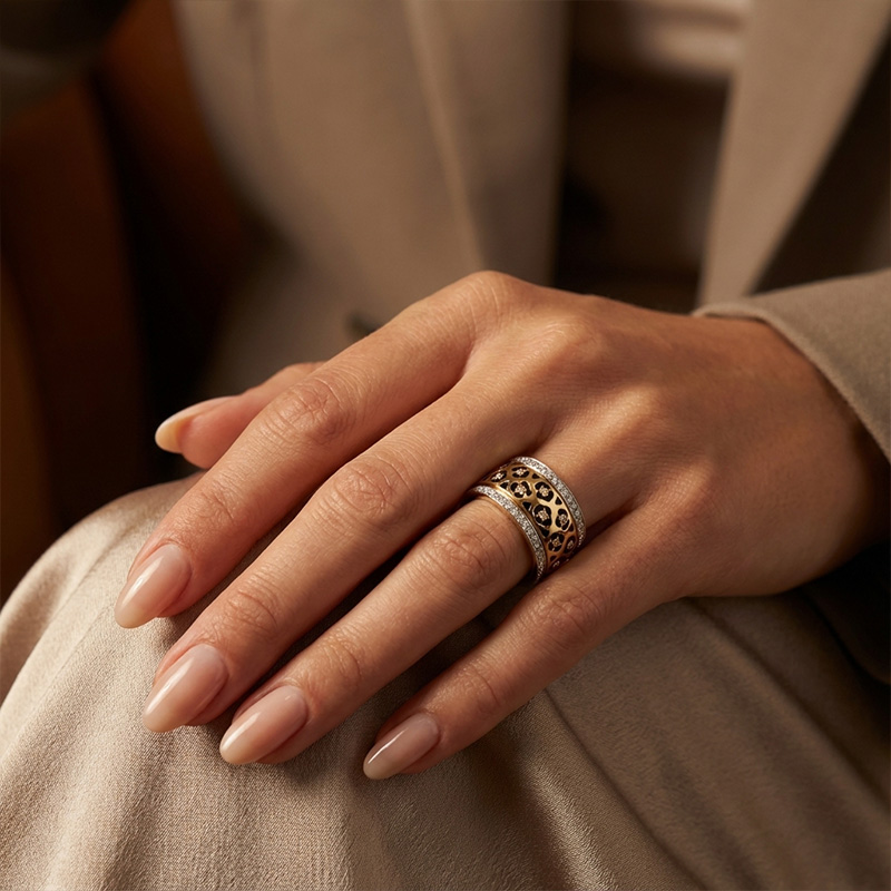 Sotiya Leopard Print Enamel Wide Eternity Ring Sterling Silver-Sotiya