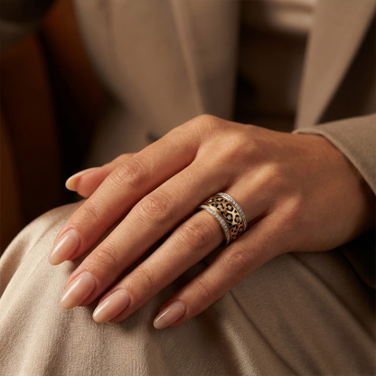 Sotiya Leopard Print Enamel Wide Eternity Ring Sterling Silver-Sotiya