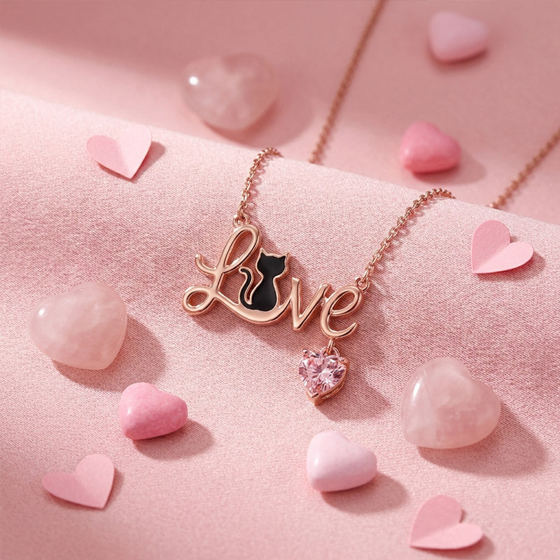 Sotiya 12 Birthstones Love Black Cat Heart Cut Necklace Sterling Silver-Sotiya