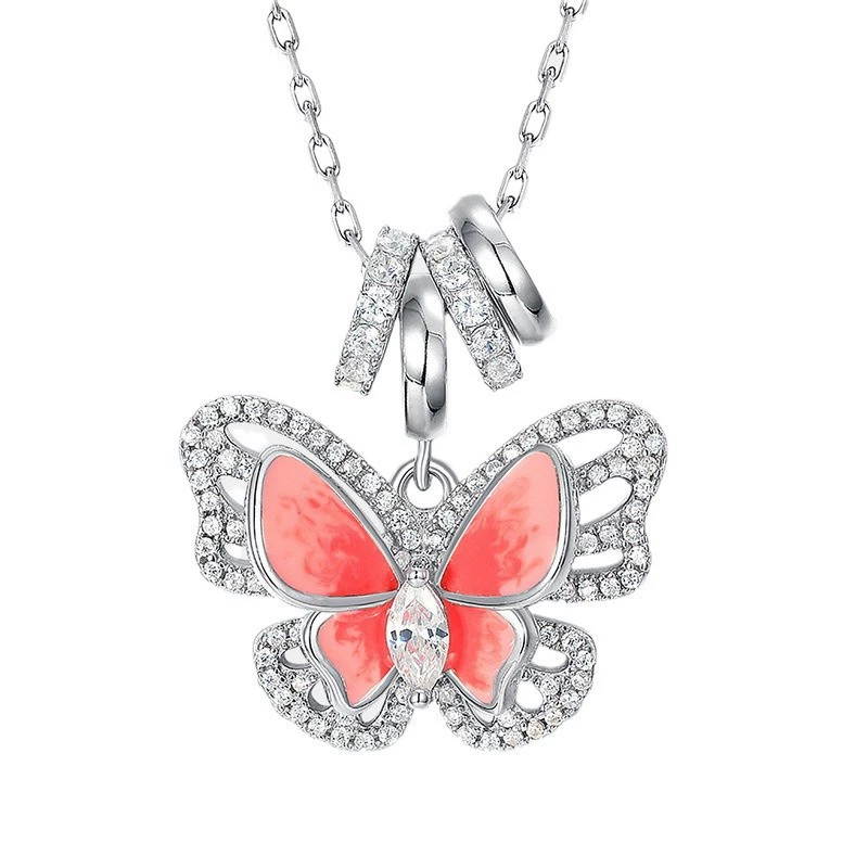 Sotiya Blue Enamel Double Layer Butterfly Necklace Sterling Silver-Sotiya