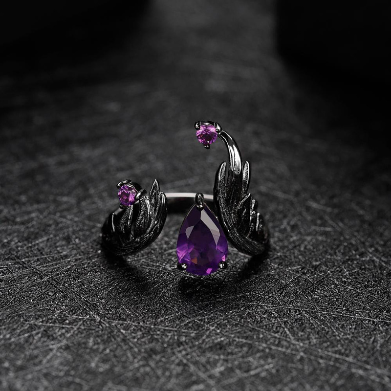 Sotiya Natural Gemstone Amethyst Adjustable Openable Cocktail Ring Sterling Silver-Sotiya