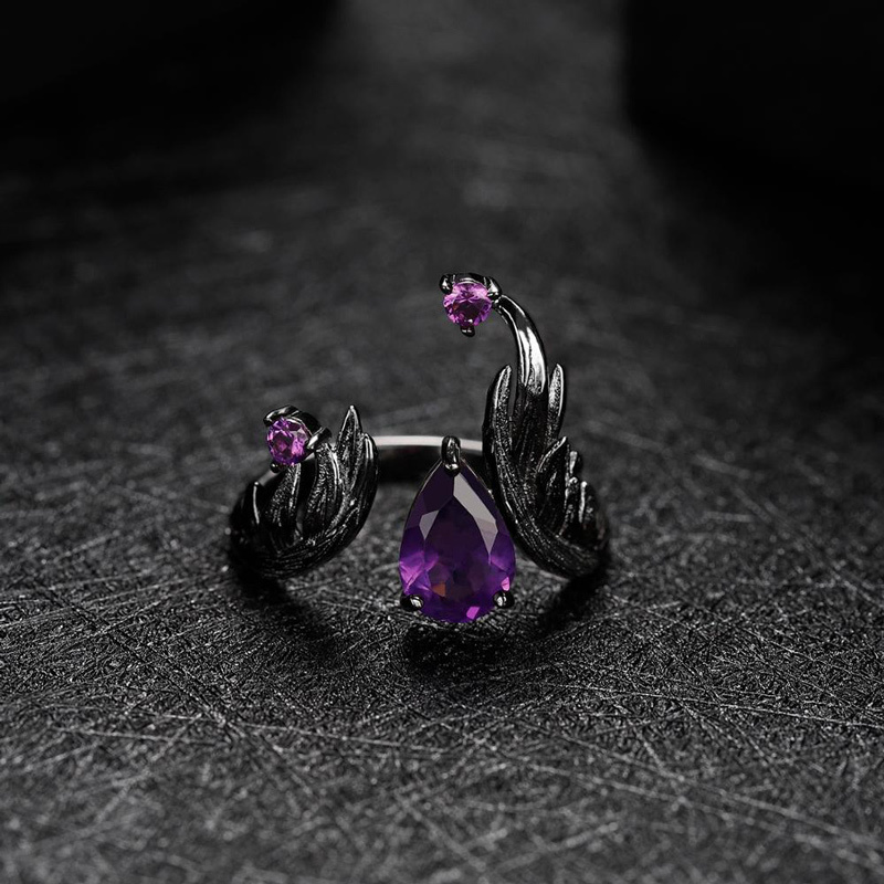Sotiya Natural Gemstone Amethyst Adjustable Openable Cocktail Ring Sterling Silver-Sotiya