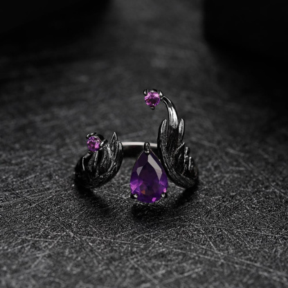 Sotiya Natural Gemstone Amethyst Adjustable Openable Cocktail Ring Sterling Silver-Sotiya