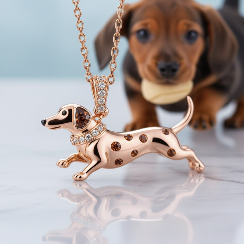 Sotiya Best Buds Dachshund Chocolate Necklace Sterling Silver-Sotiya