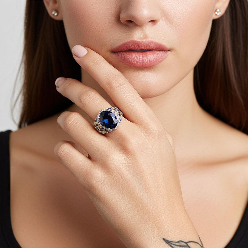 Sotiya Artist Collection Famous Painting Starry Night Oval Cut Vintage Engagement Ring Sterling Silver-Sotiya