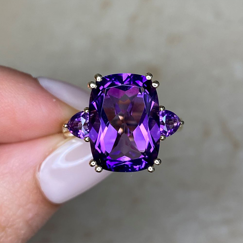 Sotiya Amethyst Three Stone Rec Cushion Cut Engagement Ring Sterling Silver-Sotiya