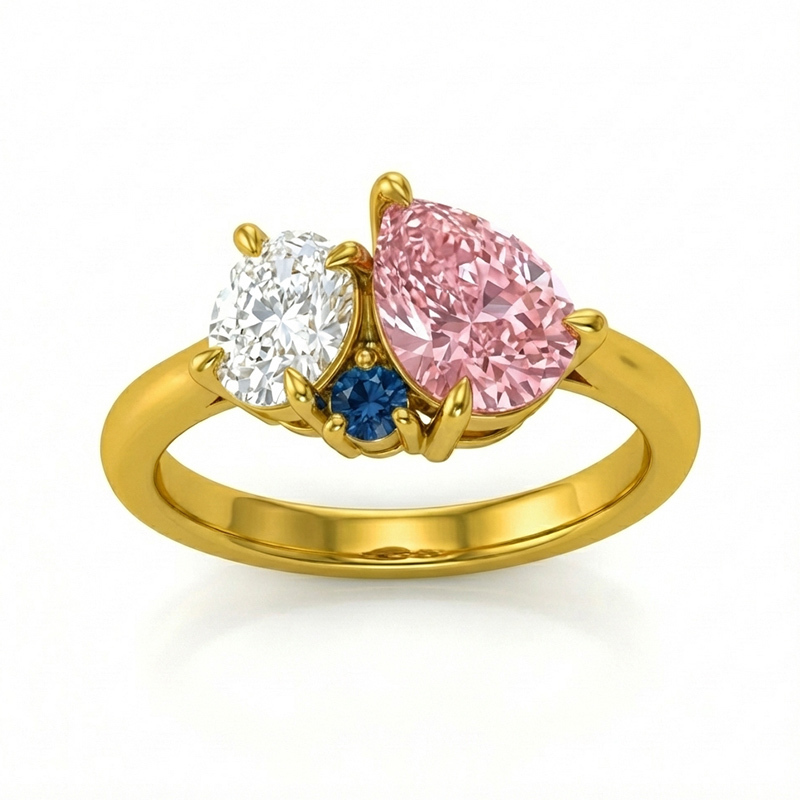 Sotiya Toi et Moi Oval and Pear Cut Coffee Cluster Ring Sterling Silver