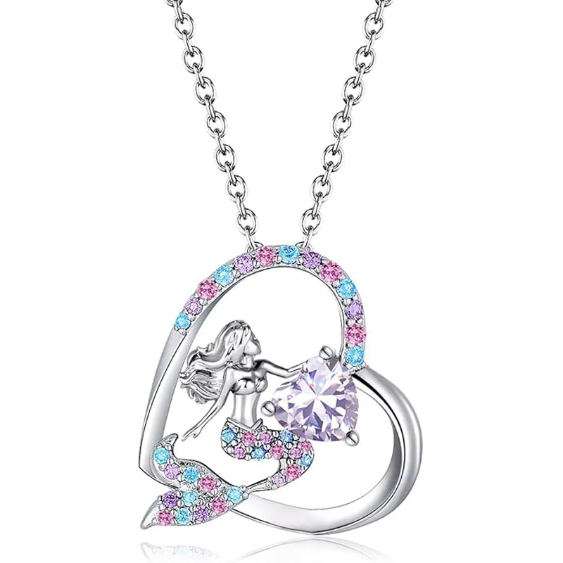Sotiya Best Buds Mermaid Tail 12 Birthstones Heart Cut Necklace Sterling Silver-Sotiya