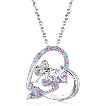 Sotiya Best Buds Mermaid Tail 12 Birthstones Heart Cut Necklace Sterling Silver-Sotiya