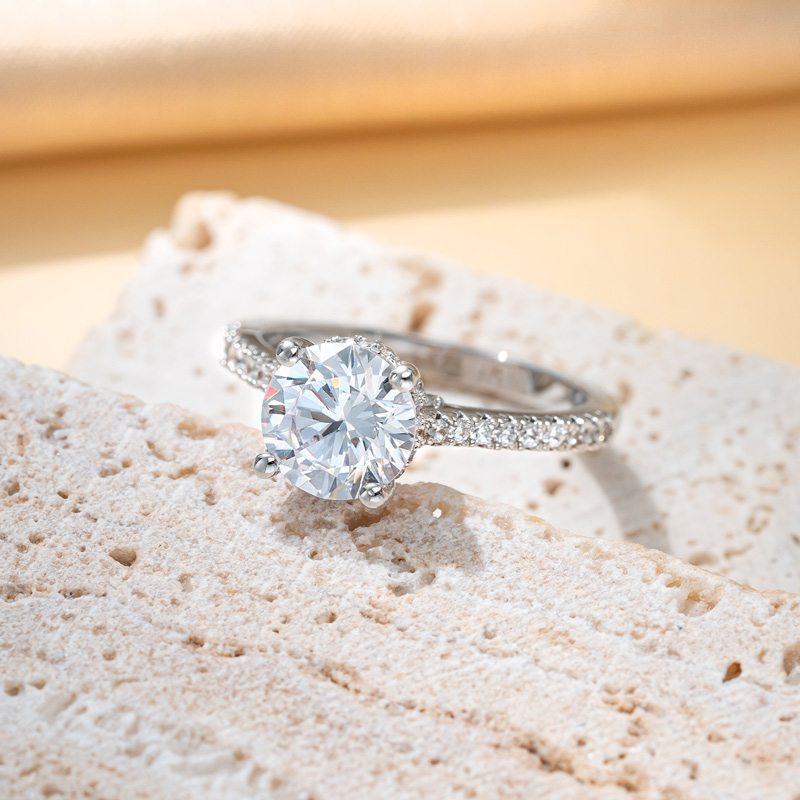 Sotiya Cathedral Hidden Halo Round Cut Engagement Ring Sterling Silver