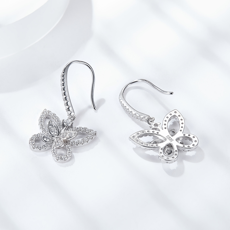 Sotiya Butterfly Design Moissanite Drop Earrings Sterling Silver-Sotiya