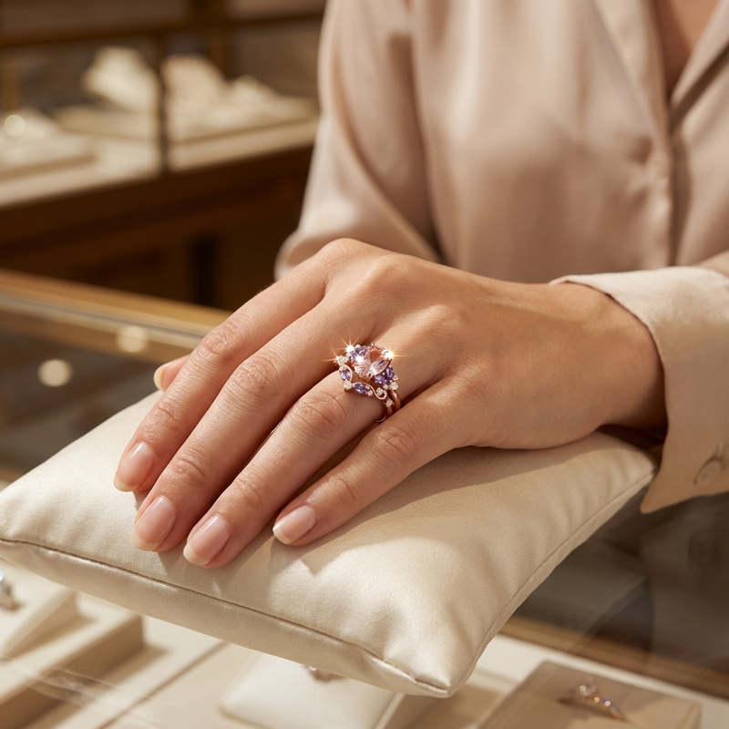 Sotiya Sidestones Cluster Pink Oval Fantasy Starbrite Cut Wedding Bridal Ring Set Sterling Silver-Sotiya