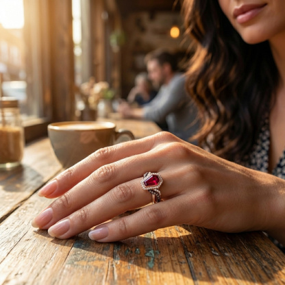 Sotiya Two Tone Twist Shank Halo Coffin Cut Coffee Engagement Ring Sterling Silver-Sotiya