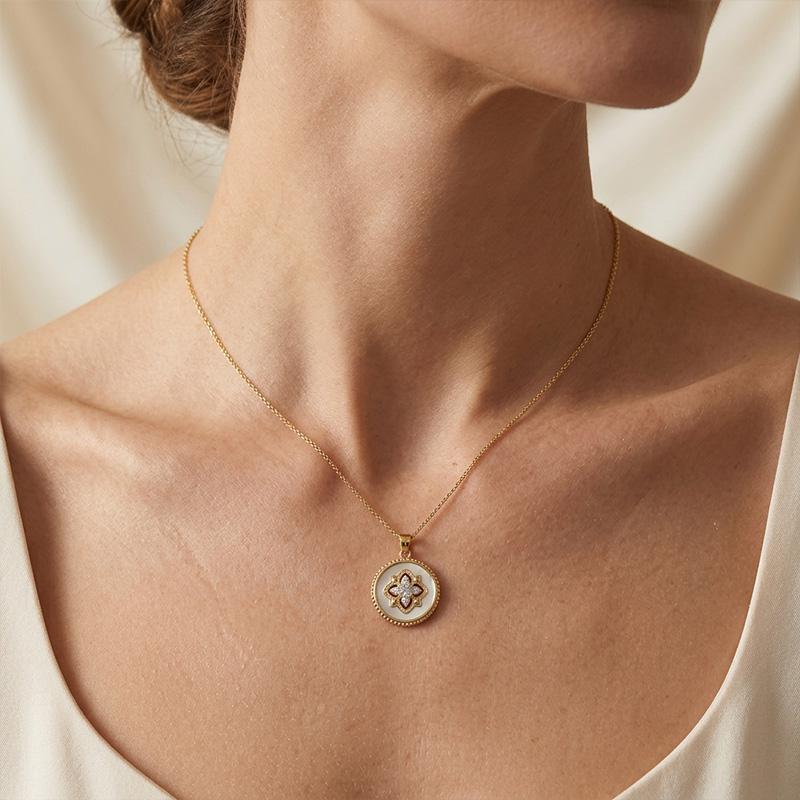 Sotiya Flower Design Turquoise/Mother-of-Pearl/Black Onyx Necklace 18K Gold Plated