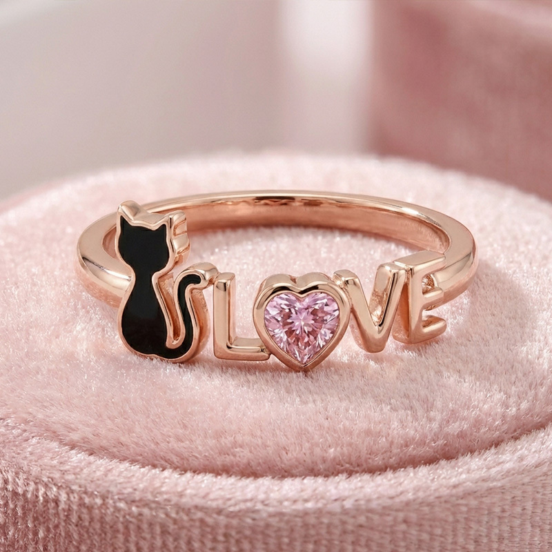 Sotiya 12 Birthstones Love Black Cat Heart Cut Ring Sterling Silver-Sotiya