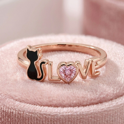 Sotiya 12 Birthstones Love Black Cat Heart Cut Ring Sterling Silver-Sotiya