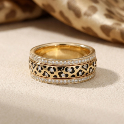 Sotiya Leopard Print Enamel Eternity Ring Sterling Silver-Sotiya