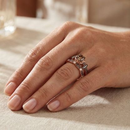 Sotiya Rose Design Faith Cross Coffee Round Cut Wedding Bridal Ring Set Sterling Silver-Sotiya