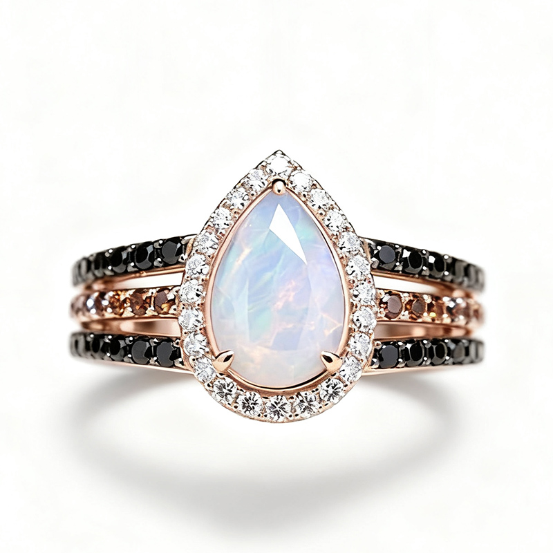 Sotiya Halo Pear Cut Opal Coffee Engagement Ring Sterling Silver-Sotiya