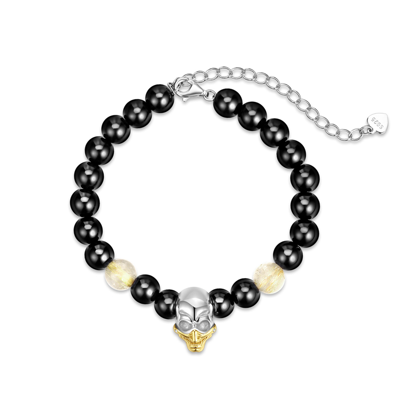 Sotiya Black Onyx Skull Bracelet Sterling Silver-Sotiya
