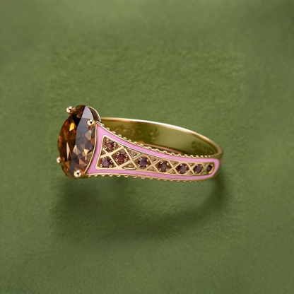 Sotiya Oval Cut Vintage Pink Enamel Coffee Engagement Ring Sterling Silver-Sotiya