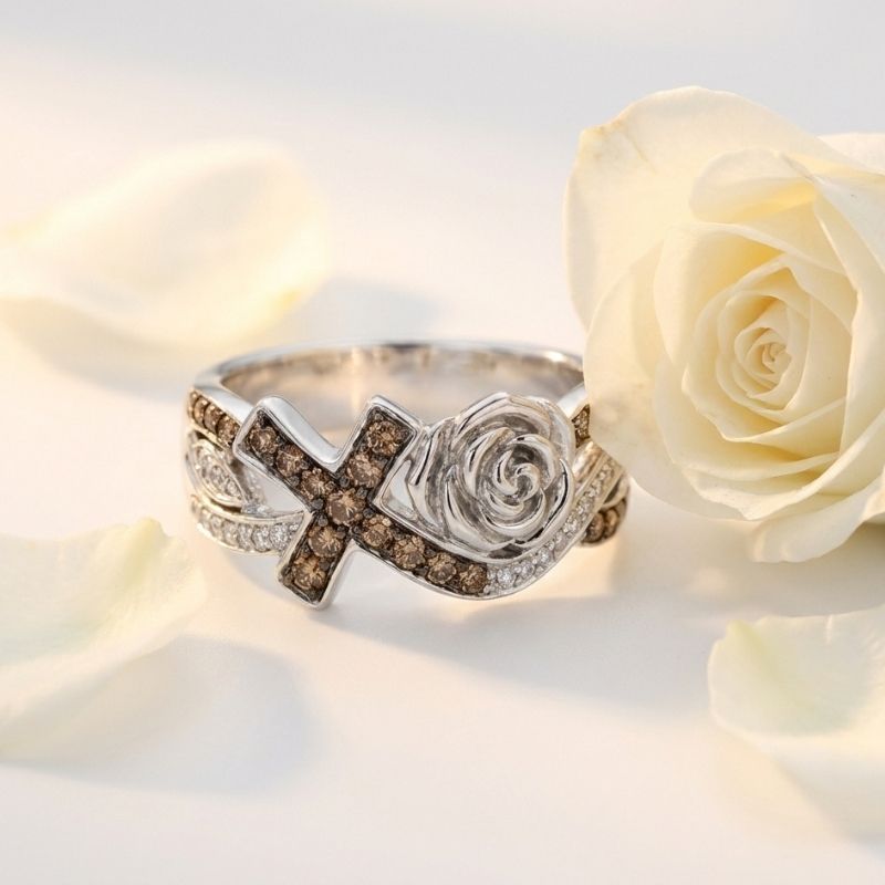Sotiya Rose Design Faith Cross Coffee Cocktail Ring Sterling Silver-Sotiya