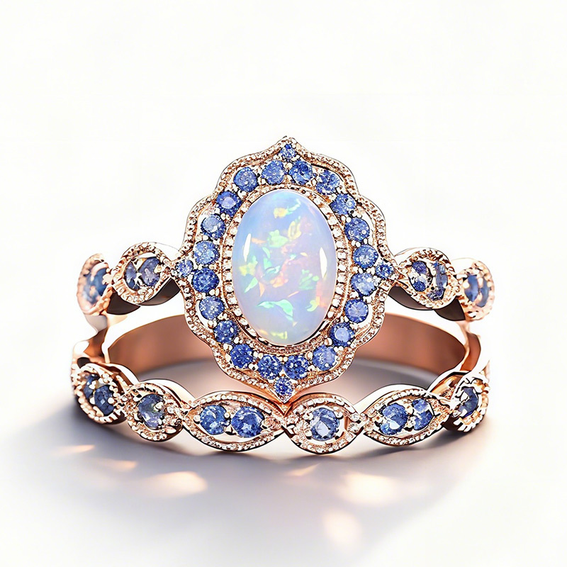 Sotiya Vintage Halo Oval Cut Opal Wedding Bridal Ring Set Sterling Silver-Sotiya