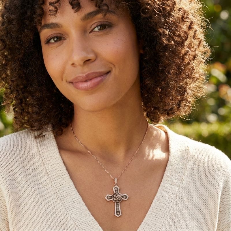 Sotiya Rose Design Faith Cross Coffee Necklace Sterling Silver-Sotiya