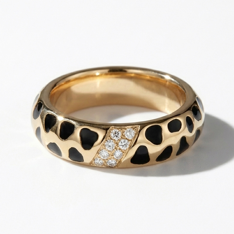 Sotiya Leopard Print Black Enamel Ring Sterling Silver-Sotiya